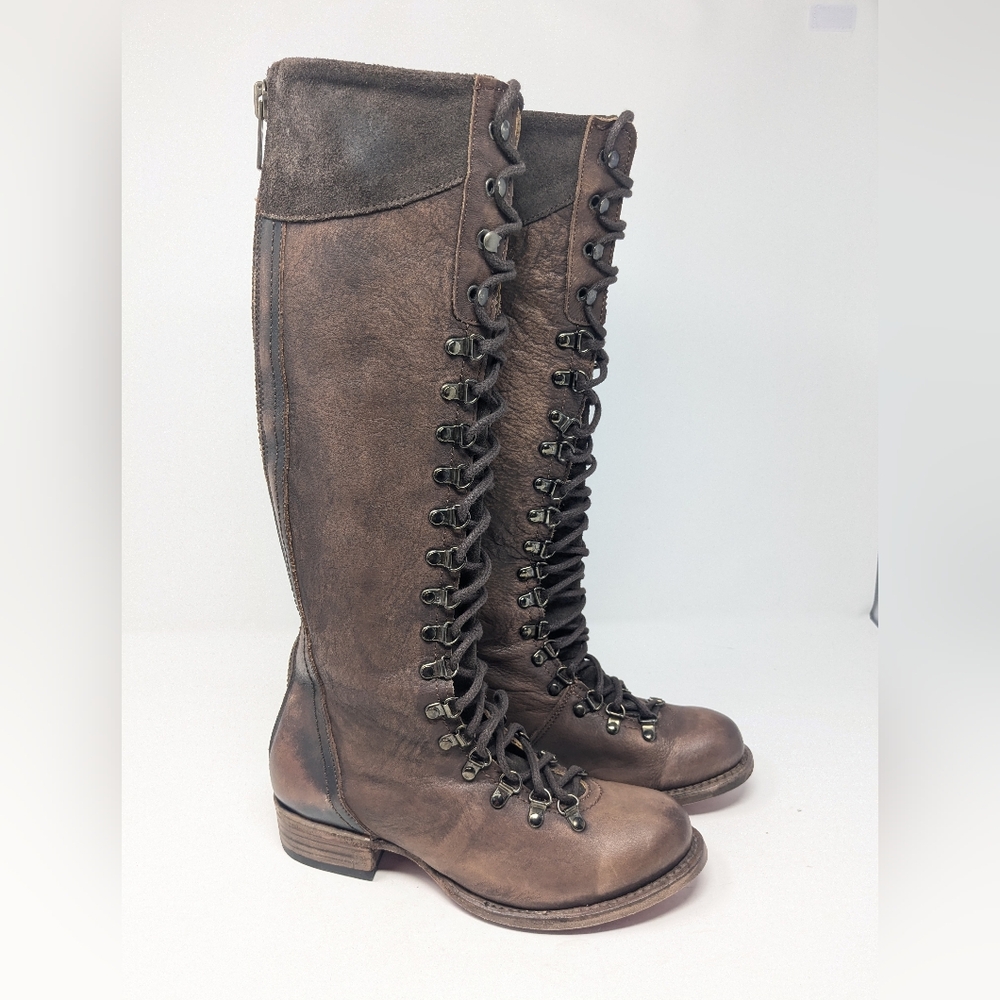 Freebird Raphael Brown Leather Tall Lace Up Zipper Western Boots Womens Size 8